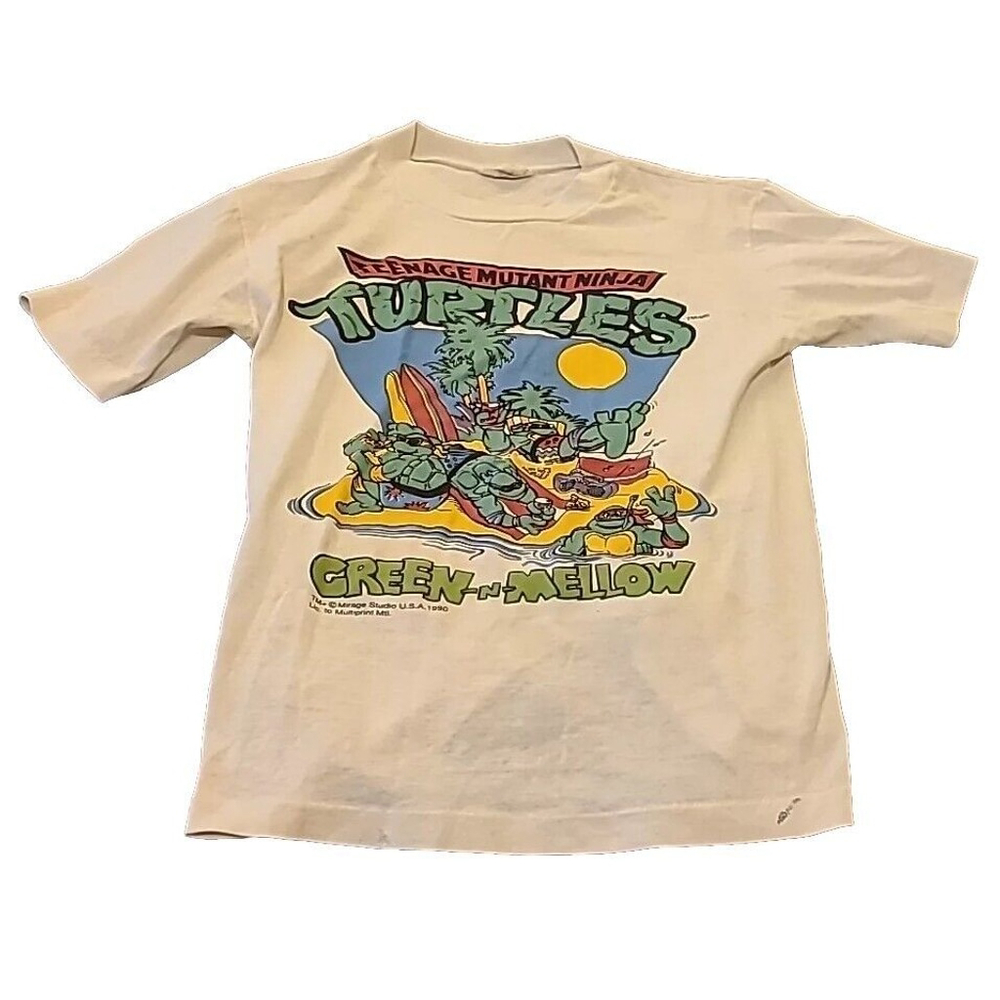 Vintage 90s 1990 Teenage Mutant Ninja Turtles Youth Large TShirt Mirage White - Picture 2 of 12